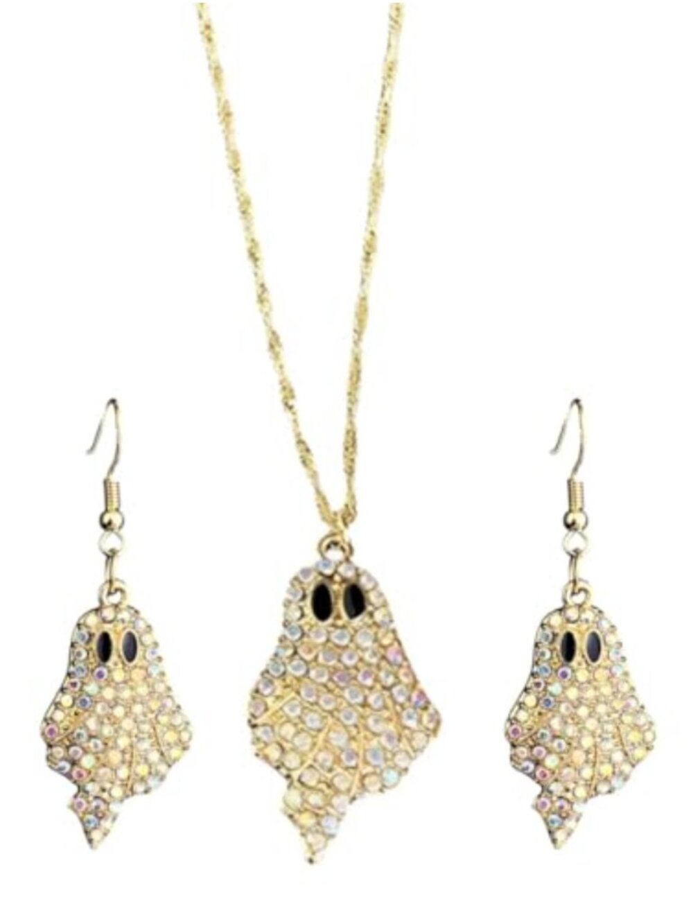 Rhinestone Halloween Pumpkin Ghost Earrings Necklace Set Jewelry Set